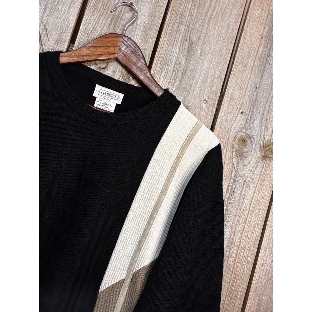 Gabicci Vintage Mens Large Colorblock Wool Blend Sweater Made in Italy Black